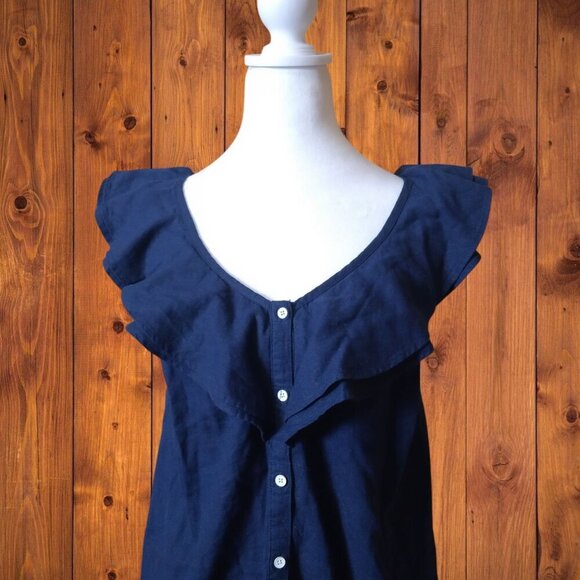 Old Navy Women's Small Button Front Blue Sleeveless Ruffle Accent Blouse NEW - Picture 2 of 5